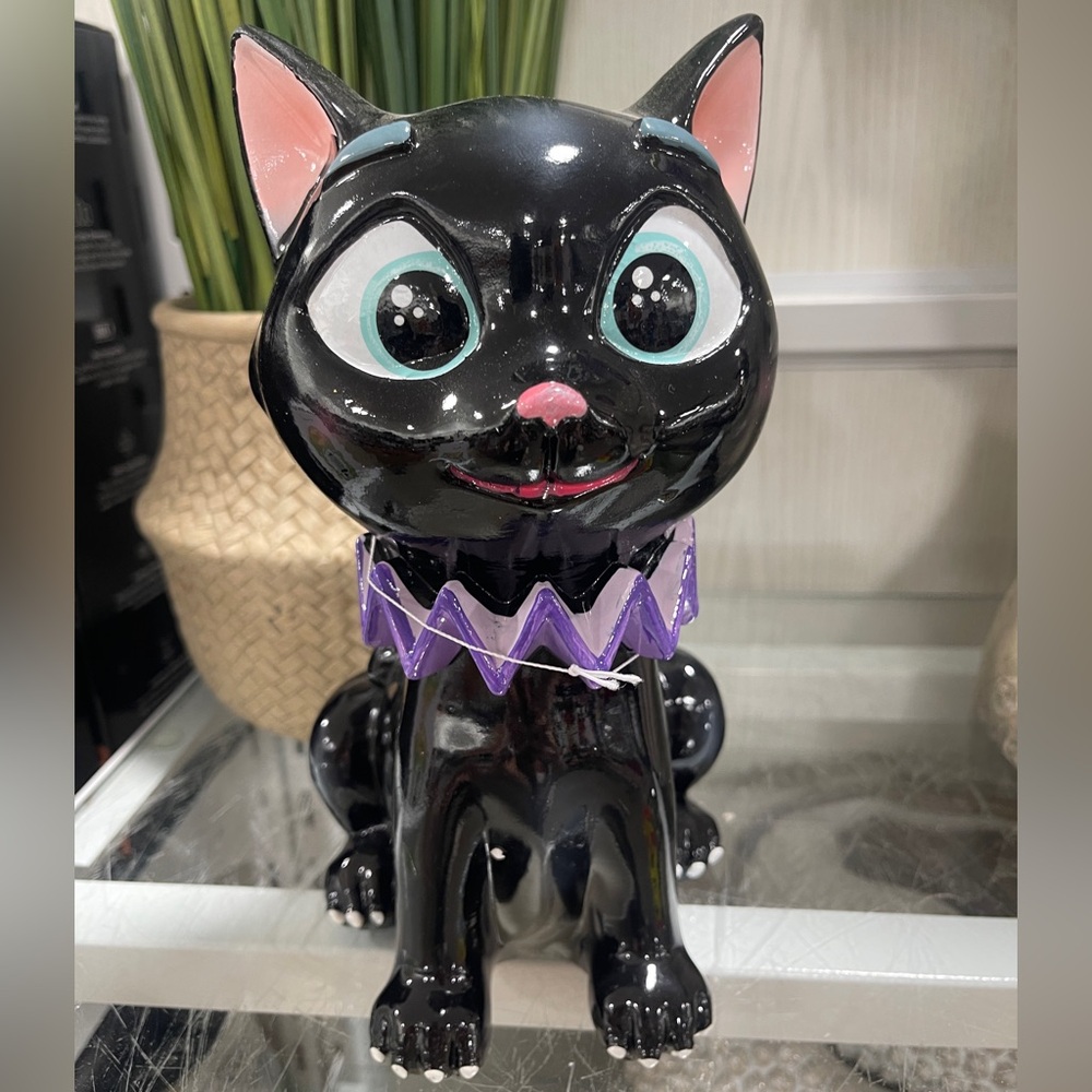 Halloween Black Cat with Purple Collar Cartoon Eyes 🐈‍⬛🎃 NWT